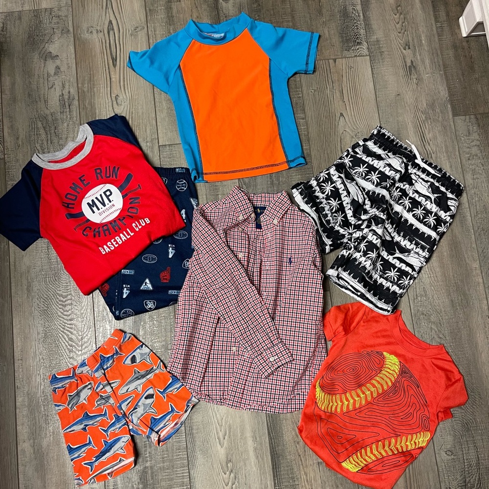 Boys size 5-6 assortment of clothes, pajamas and bathing suits